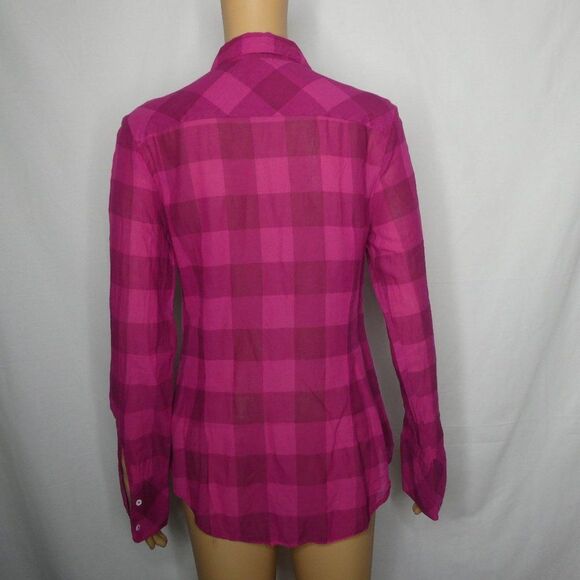 Splendid Long Sleeve Button Up Plaid Shirt Pink Medium 100% Cotton Lightweight - Picture 11 of 11